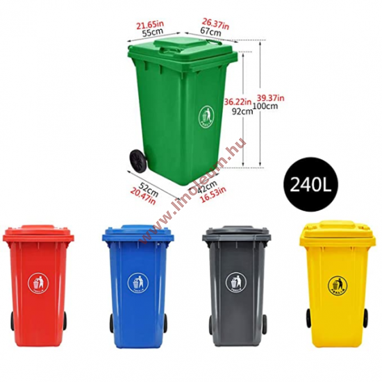 240 literes kerekes műanyag szemetes kuka – szürke hulladéktároló